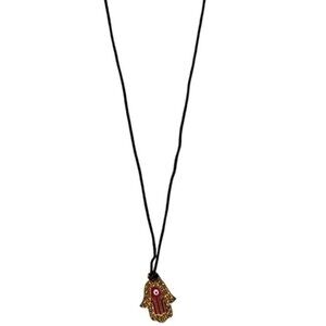 Hamsa Evil Eye Pendant Necklace Gold Red Black Cord Hand of Fatima Ethnic